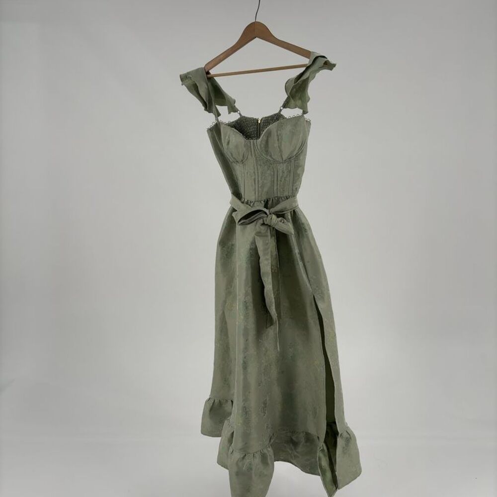 V. Chapman Sage Green Ruffled Strap Maxi Dress